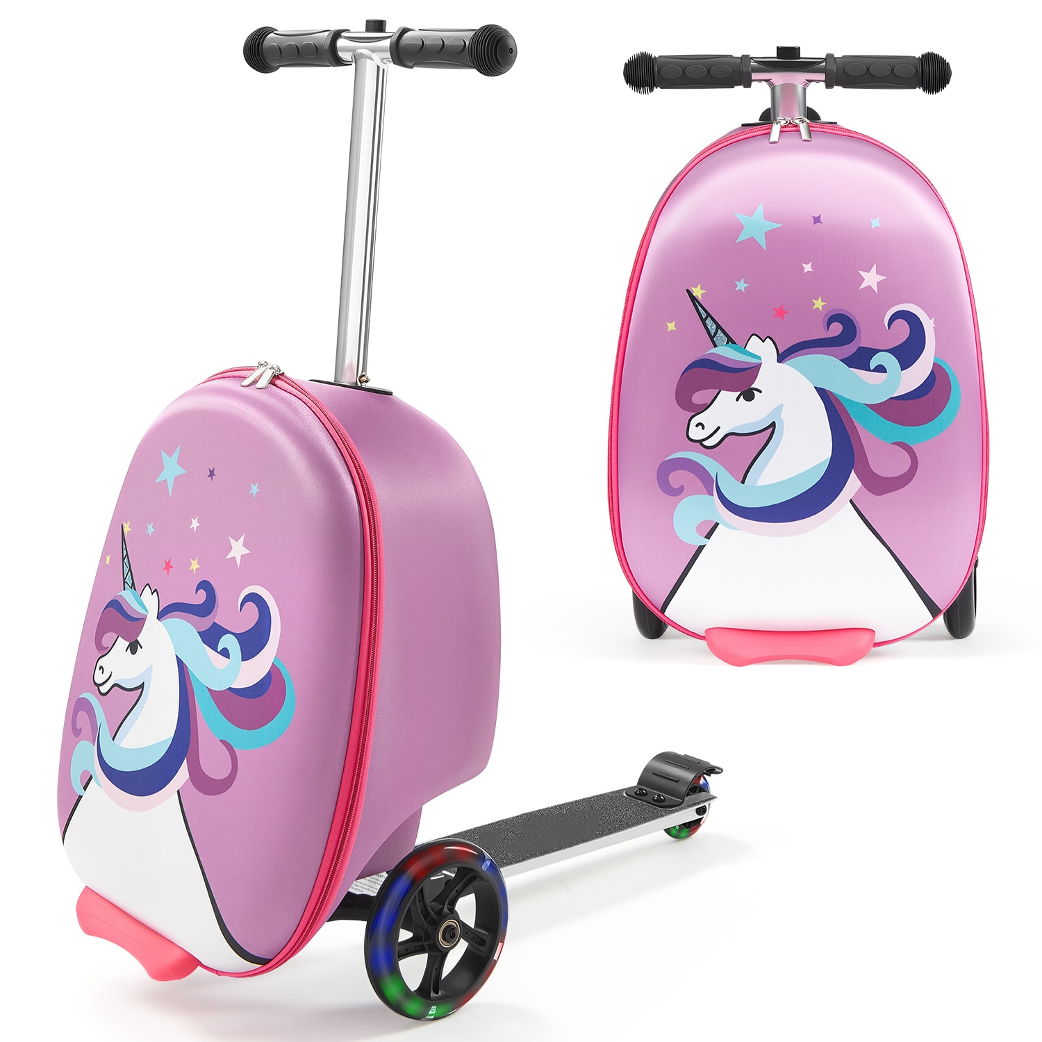 Kids Scooter Luggage Ride-on Suitcase With Flash Wheels Purple_voghion.com